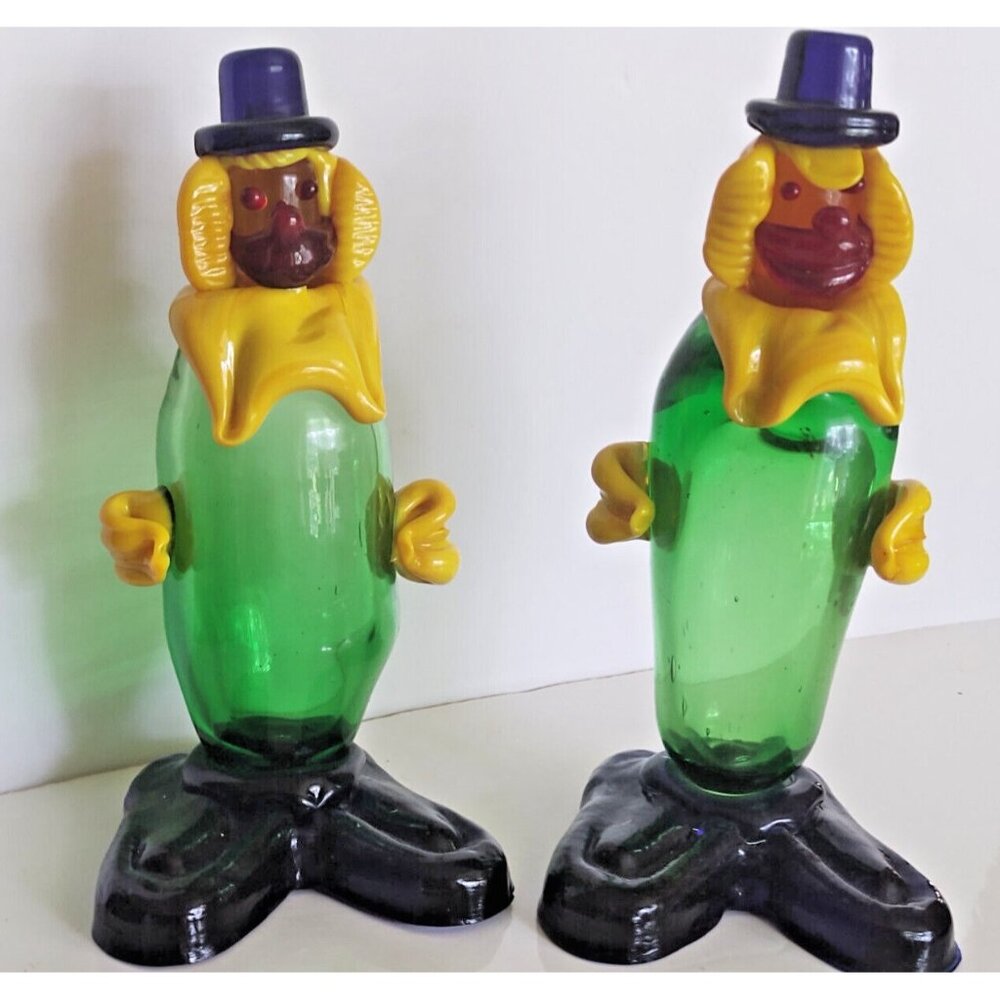Murano Italy Multi Color Glass Circus Clowns Set of 2